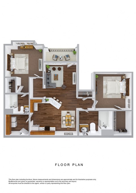 Floor plan for 2 beds, 2 baths, 1211 sqft